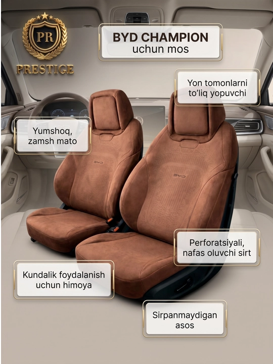 O'rindiq chexoli BYD Champion uchun maxsus avto qoplama, yumshoq zamsh mato, Barli