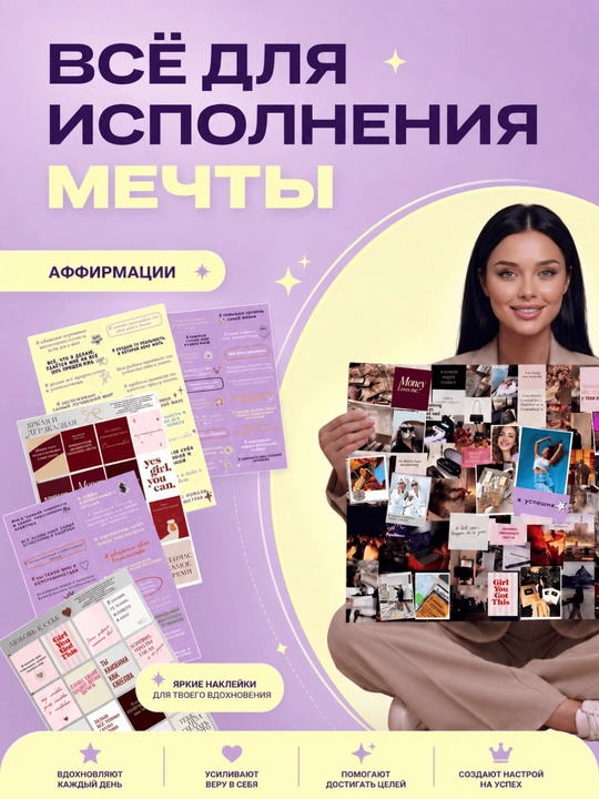 Карта желаний с наклейками и аффирмациями, карта Багуа 9 секторов