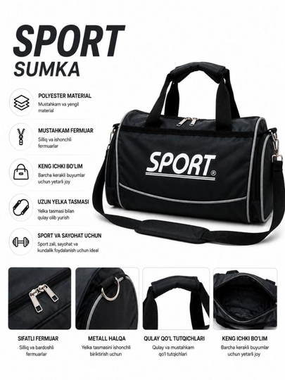 Erkaklar va ayollar uchun Adidas sport sumkasi, yo‘l sumkasi va sport zali sumkasi