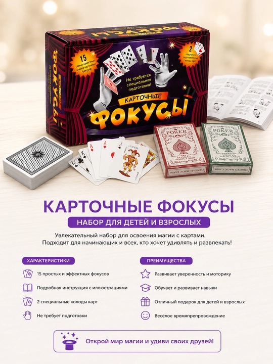 Bolalar uchun kartali fokuslar to‘plami sehrli fokus o‘yinlari seti