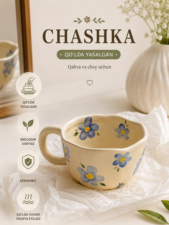 Qahva va choy uchun qo‘l sopol piyola - 
