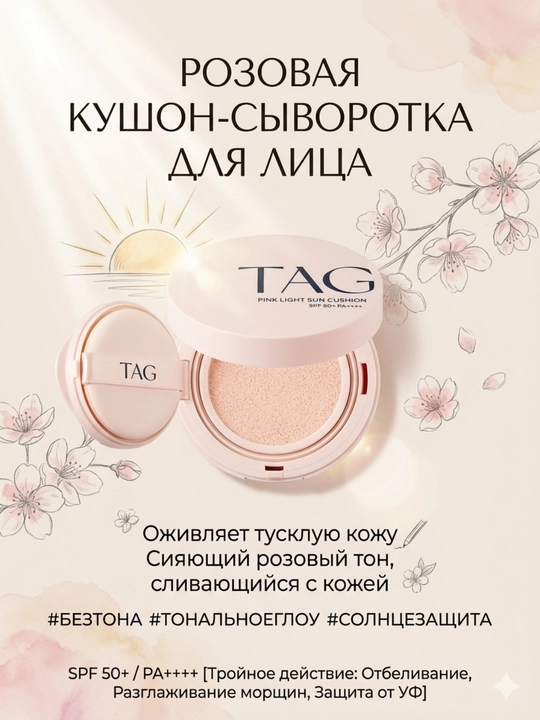 TAG Кушоны 3 видов: Пантенол и центелла, SPF 50+, защита кожи и активный антиэйджинг-15г