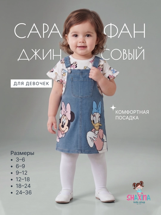 Комплект одежды для девочек: джинсовый сарафан, вельветовое платье, лонгслив, 2 в 1 - 