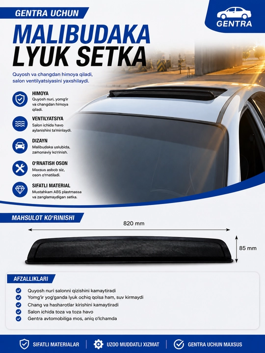 Сетка на люк Chevrolet Gentra в стиле Malibu, Дефлектор люка, Вентиляционная сетка люка - 