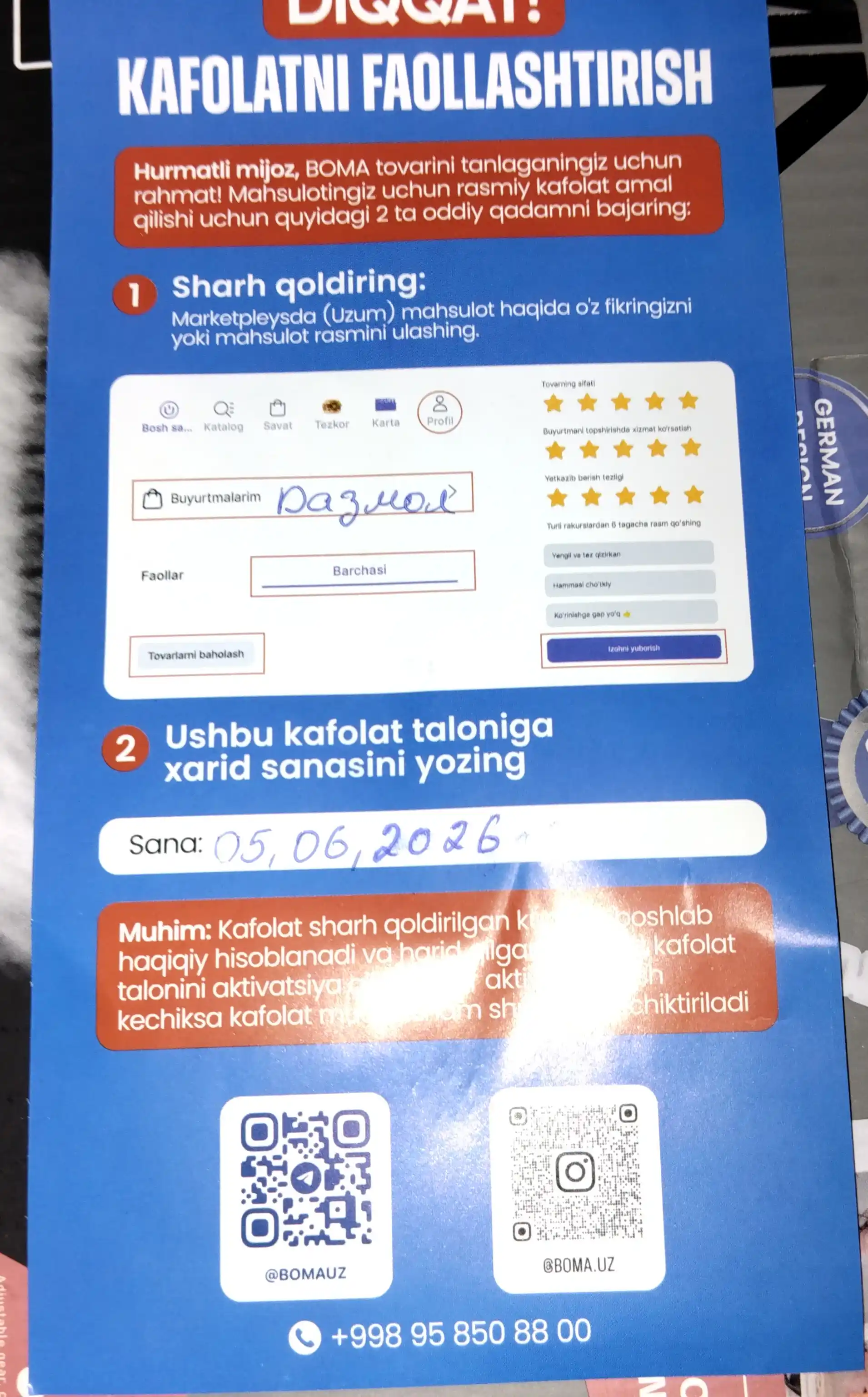 Dazmollar "BOMA" Keramik qoplamali, 2200Vt quvvat, suv purkash va avtomatik par bilan