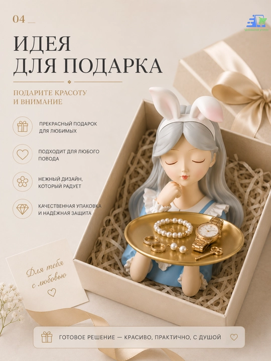 Скульптура девушки с подносом  статуэтка для декора и украшений