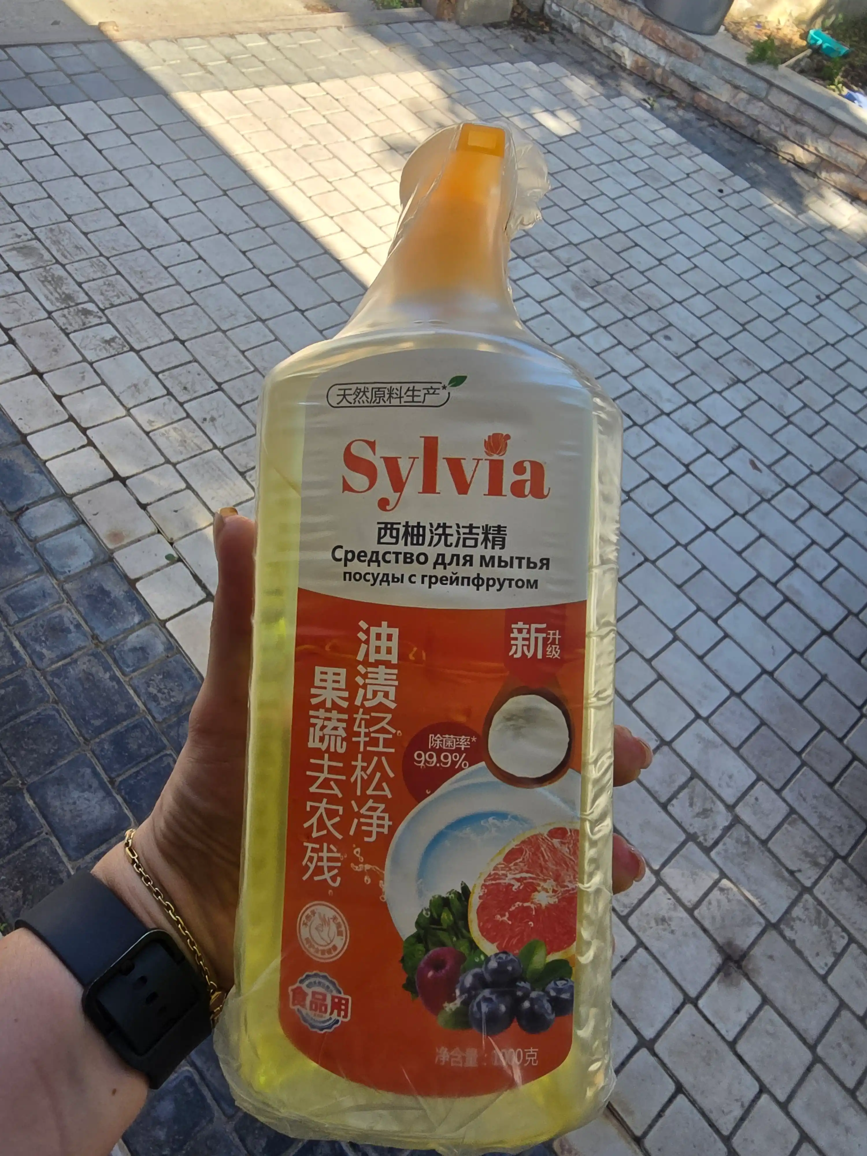 Средство для мытья посуды Sylvia, 1 литр, с удобной помпой, для посуды, фруктов и овощей