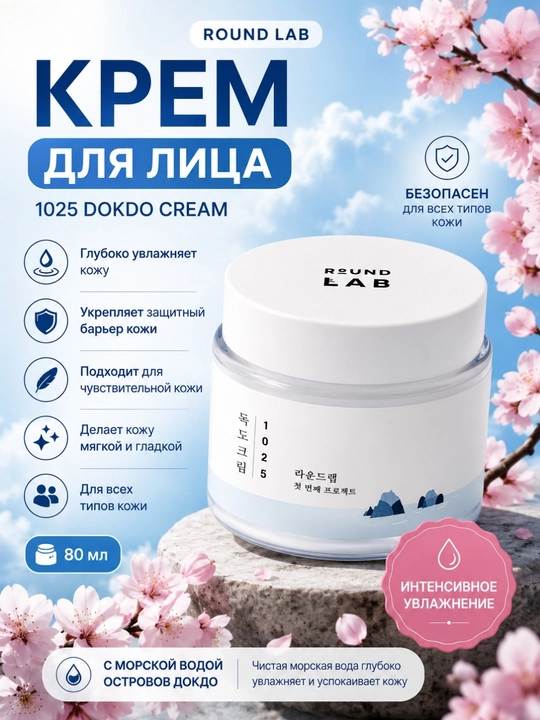 Round Lab 1025 Dokdo yuz kremi, 80 ml - 