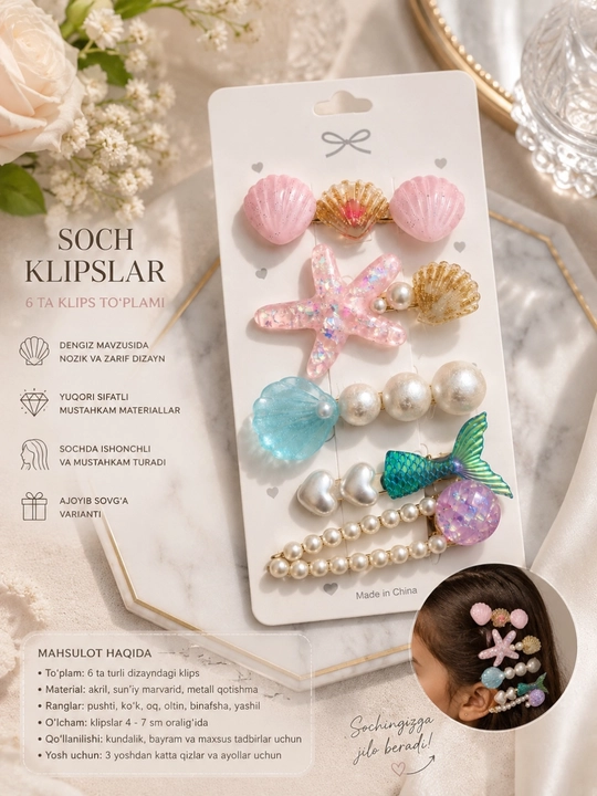 Qizlar uchun 5in1,  mustahkam va chiroyli soch uchun qisqich - 