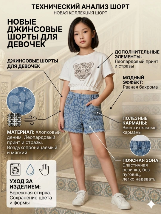 Летние джинсовые шорты для девочек - 