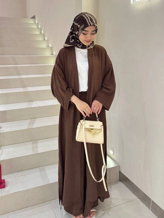 Abaya 3 v 1 gacha shimlar bilan uchta to'plam qulay, abaya + kyulot + futbolka(42-54)