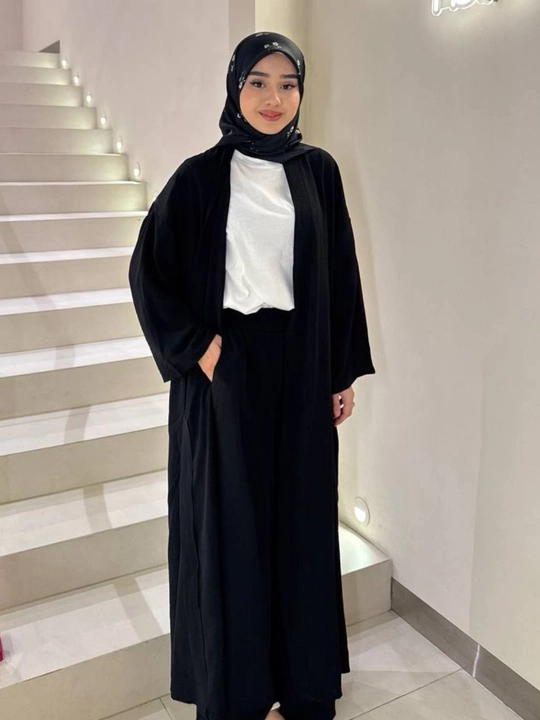 Abaya 3 v 1 gacha shimlar bilan uchta to'plam qulay, abaya + kyulot + futbolka(42-54)