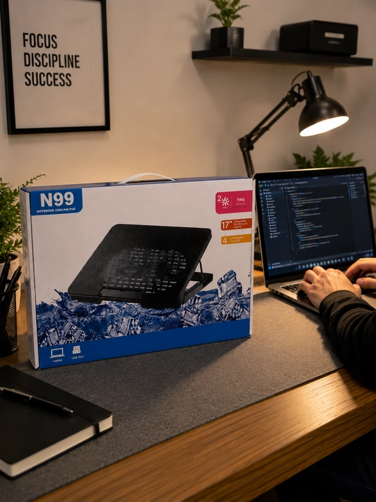 N99 CoolerPad noutbuk sovutgichi, LED yoritgichli, 2 ta USB port, 17 dyuymgacha