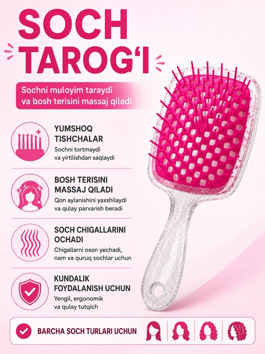Soch tarog‘i massaj qiluvchi antistatik