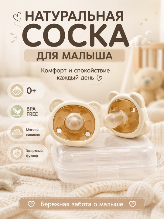 Детские силиконовые пустышки 2 шт. + футляр - 
