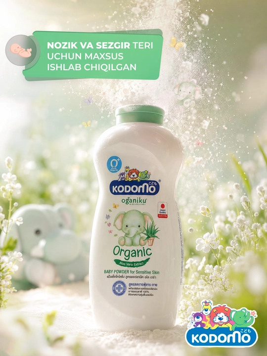 Детская присыпка Kodomo Organiku 0+, Organic Aloe Vera Extract