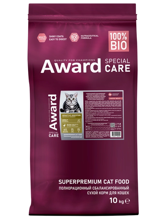 AWARD quruq ozuqa Sensitive Digestion nozik oshqozonli mushuklar uchun o'rdak bilan 10kg