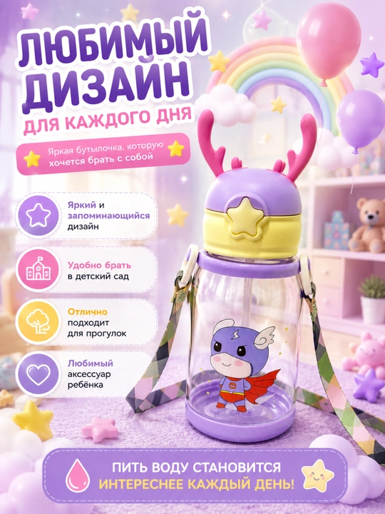 Детская бутылочка с трубочкой — любимый напиток всегда рядом