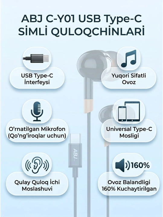 ABJ C-Y01 Type-C simli quloqchin