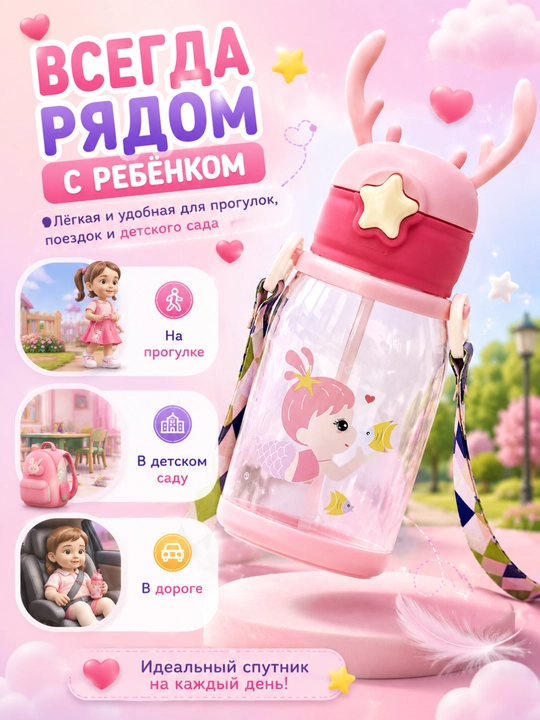 Детская бутылочка с трубочкой — любимый напиток всегда рядом