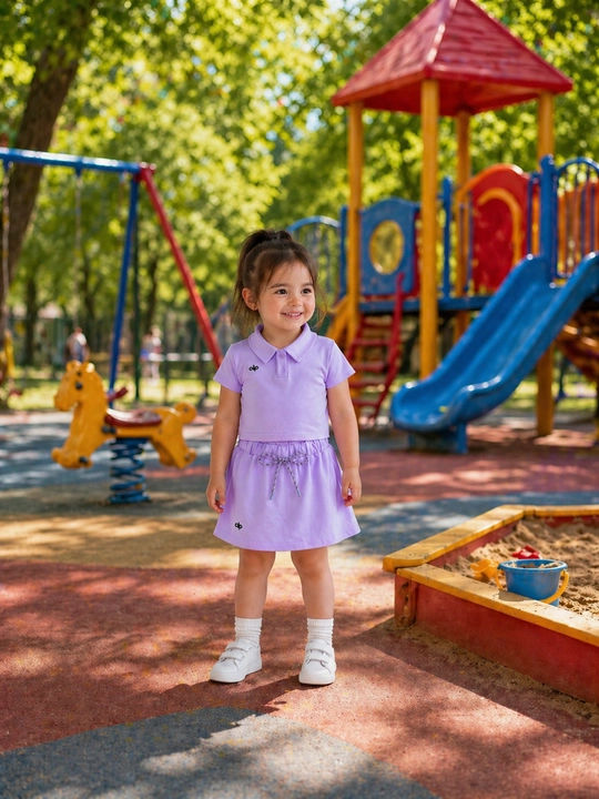 Розовый фиолетовый костюм для девочки футболка и юбка-шорты 1-5 лет