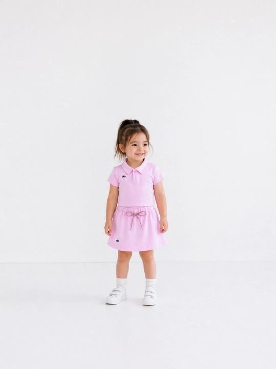 Розовый фиолетовый костюм для девочки футболка и юбка-шорты 1-5 лет
