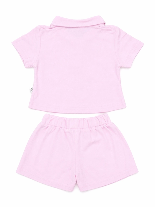 Розовый фиолетовый костюм для девочки футболка и юбка-шорты 1-5 лет