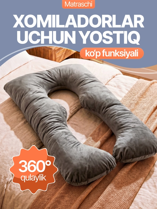 Homiladorlar uchun dam olish, emizish va uxlash uchun mo‘ljallangan U-simon yostiq - 