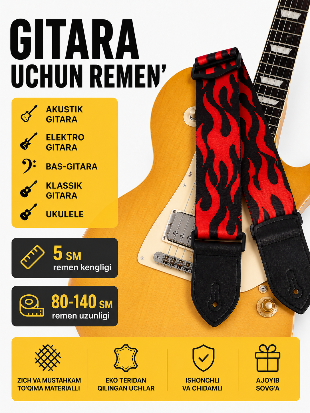 Gitara va ukulele uchun kamar Premium sozlanadigan - 