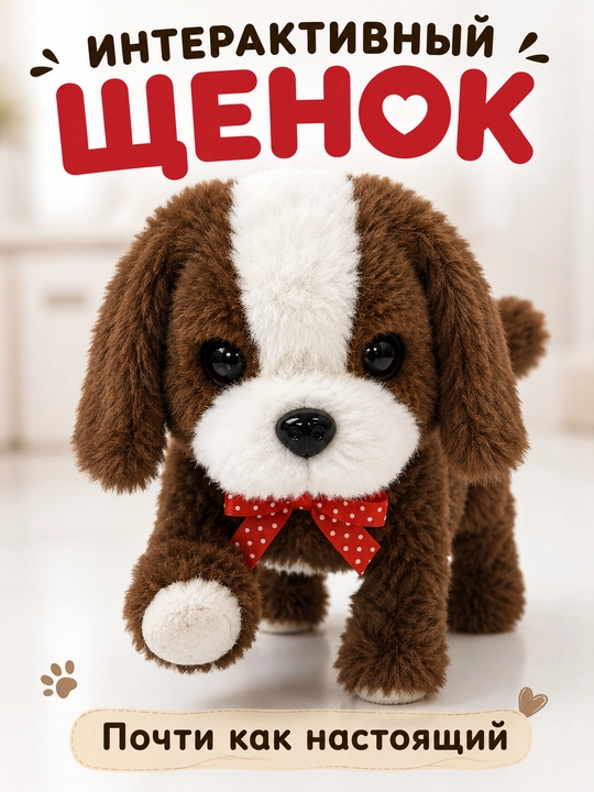 Интерактивная мягкая игрушка кролик и щенок, ходит и издает звуки с бонусом