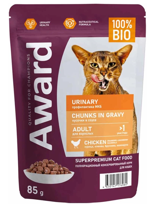 AWARD Пауч Urinary для профилактики мочекаменной болезни у кошек с курицей 85г по 4 штуки