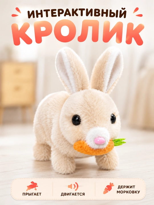 Интерактивная мягкая игрушка кролик и щенок, ходит и издает звуки с бонусом