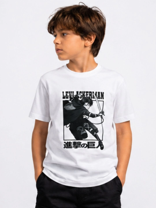 LEVI ACKERMAN bosma naqshli WEERIT bolalar futbolkasi, oq, 100% paxta, 8-14 yosh