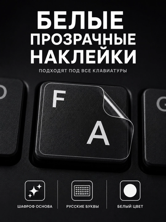 Прозрачные русские буквы для клавиатуры, наклейки на клавиши с 3D-рельефом