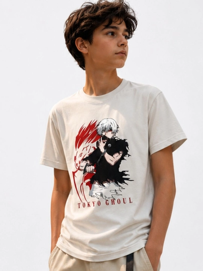 WEERIT Tokyo Ghoul o'smirlar uchun 100% paxtadan yasalgan anime bosma futbolkasi 8-14 yosh