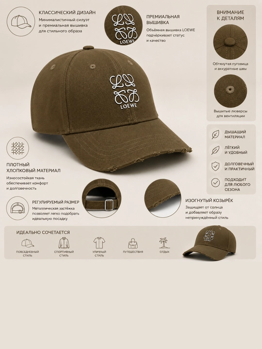Ayollar uchun beysbolka kepka, paxtali material, sozlanadigan o‘lcham 55–60 sm
