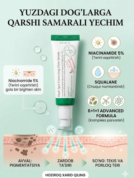 Oqartiruvchi va qora nuqtalarga qarshi Dark Spot Correcting Serum zardobi AXIS-Y 50ml