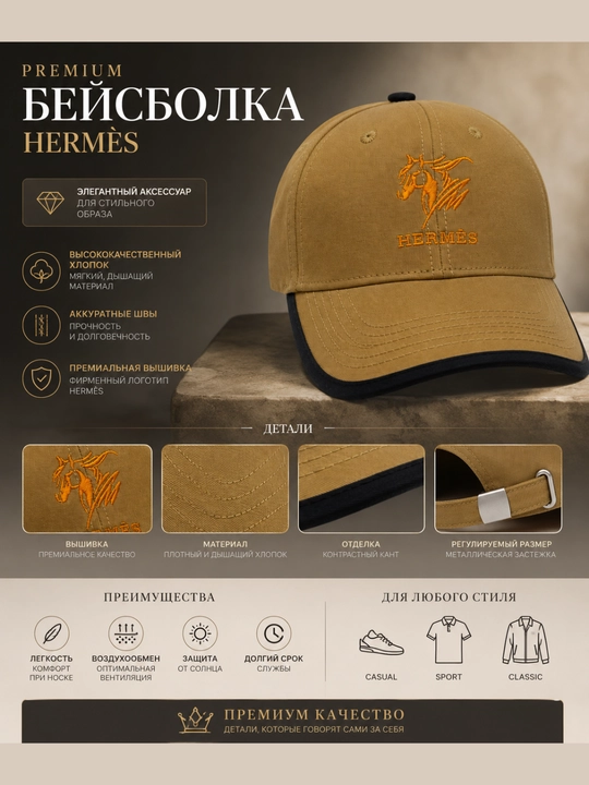 Ayollar uchun beysbolka kepka, paxtali material, sozlanadigan o‘lcham 55–60 sm