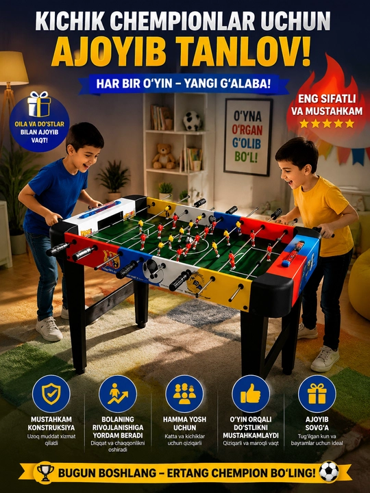 Stol futboli oyoqli, bolalar va oila uchun stol o‘yini, 92×46×69,5 sm - 