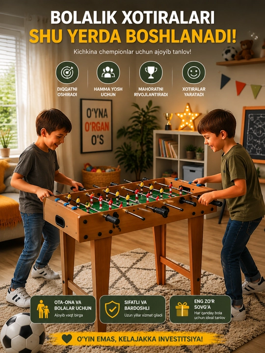 Stol futboli oyoqli, bolalar va oila uchun stol o‘yini, 92×46×69,5 sm - 