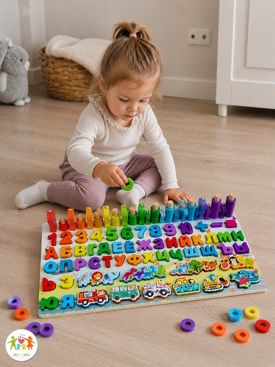 Yog'ochdan yasalgan o'quv doskasi, Montessori, saralovchi, rus alifbosi, raqamlar, ranglar