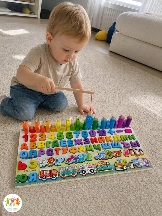 Yog'ochdan yasalgan o'quv doskasi, Montessori, saralovchi, rus alifbosi, raqamlar, ranglar