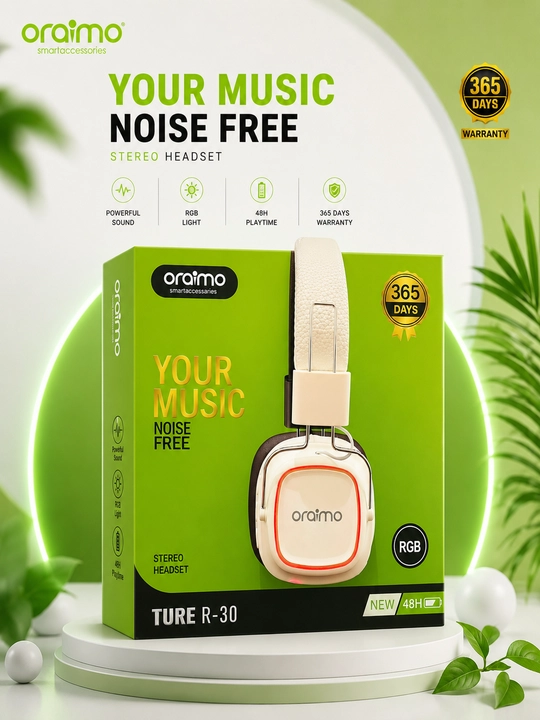Oraimo TURE R-30 RGB Wireless Headphone – Simsiz Stereo Quloqchin, RGB Yoritgich,