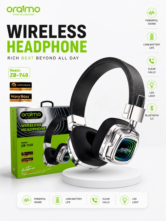 Oraimo TURE R-30 RGB Wireless Headphone – Simsiz Stereo Quloqchin, RGB Yoritgich,