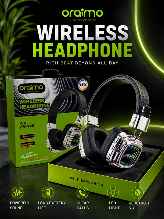 Oraimo TURE R-30 RGB Wireless Headphone – Simsiz Stereo Quloqchin, RGB Yoritgich,