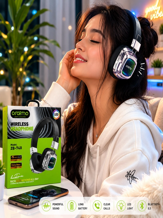 Oraimo TURE R-30 RGB Wireless Headphone – Simsiz Stereo Quloqchin, RGB Yoritgich,