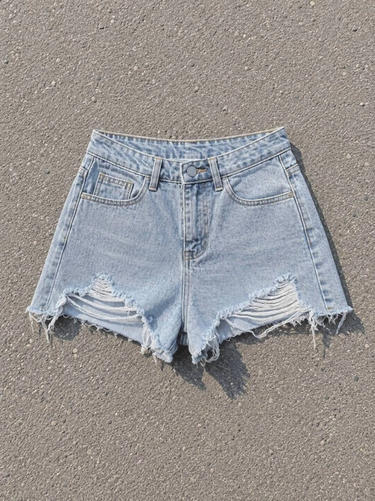 Ayollar uchun yirtma chetli Y2K jinsi shortilar, yuqori bichimli kalta denim shortiklar - 