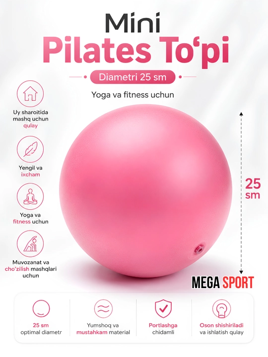 Mini Pilates to‘pi 25 sm, puflanadigan yoga va fitness to‘pi
