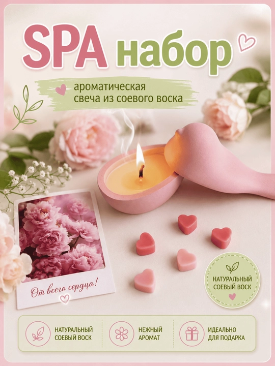 Соль для ванны с календулой и шиммером, ароматическая соевая свеча Птичка, SPA-подарок