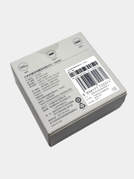 1 Type-c va 1 USB portli 100 Vt quvvatli avtomobil zaryadlovchi model mi 1A1C